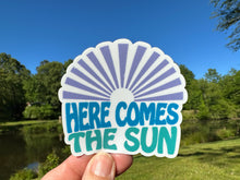 Load image into Gallery viewer, Sticker | 72C | Here Comes the Sun | Waterproof Vinyl Sticker | White | Clear | Permanent | Removable | Window Cling | Glitter | Holographic