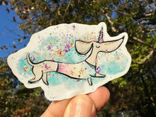 Load image into Gallery viewer, Sticker | 44K | Unicorn Dog | Waterproof Vinyl Sticker | White | Clear | Permanent | Removable | Window Cling | Glitter | Holographic