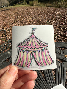 Sticker | 15A | Pink Circus Tent | Waterproof Vinyl Sticker | White | Clear | Permanent | Removable | Window Cling | Glitter | Holographic