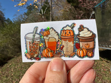 Load image into Gallery viewer, Sticker | 53C | Fall Coffee Drinks | Waterproof Vinyl Sticker | White | Clear | Permanent | Removable | Window Cling | Glitter | Holographic