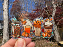 Load image into Gallery viewer, Sticker | 53O | Pumpkin Spice Drinks Theme | Waterproof Vinyl Sticker | White | Clear | Permanent | Removable | Window Cling | Glitter | Holographic