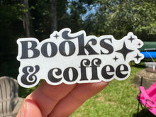 Load image into Gallery viewer, Sticker | 72A | Books and Coffee | Waterproof Vinyl Sticker | White | Clear | Permanent | Removable | Window Cling | Glitter | Holographic
