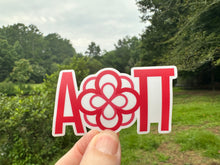 Load image into Gallery viewer, Sticker | AOP_A | Alpha Omicron Pi Logo | Waterproof Vinyl Sticker | White | Clear | Permanent | Removable | Window Cling | Glitter | Holographic