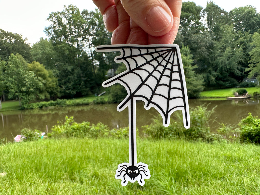 Sticker | 74E | Spider in Web Corner | Waterproof Vinyl Sticker | White | Clear | Permanent | Removable | Window Cling | Glitter | Holographic
