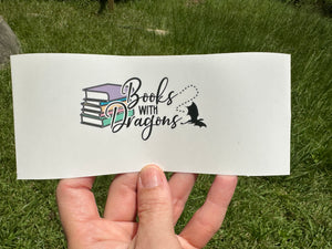 Sticker | 74A | Books with Dragons | Waterproof Vinyl Sticker | White | Clear | Permanent | Removable | Window Cling | Glitter | Holographic