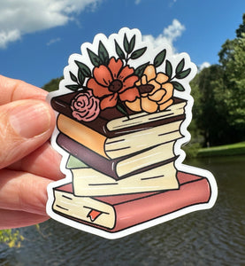 Sticker | 74G | Book Stack | Waterproof Vinyl Sticker | White | Clear | Permanent | Removable | Window Cling | Glitter | Holographic