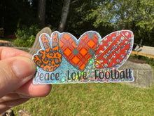 Load image into Gallery viewer, Sticker | 59D | Peace Love Football | Waterproof Vinyl Sticker | Permanent | Metallic Glitter