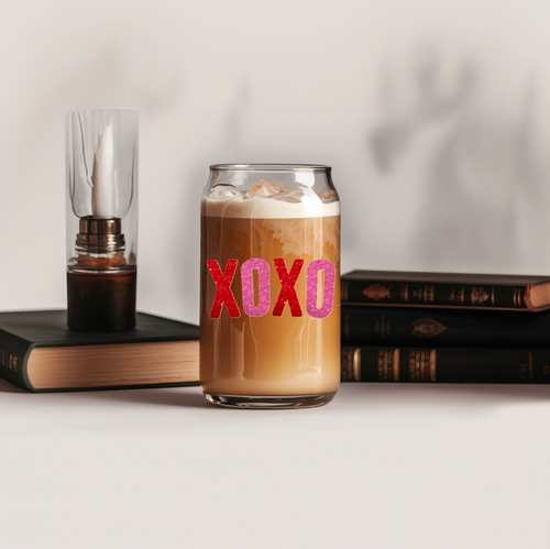 Drinkware 16 oz Clear Glass Soda Can Shaped Drinking Glass XOXO