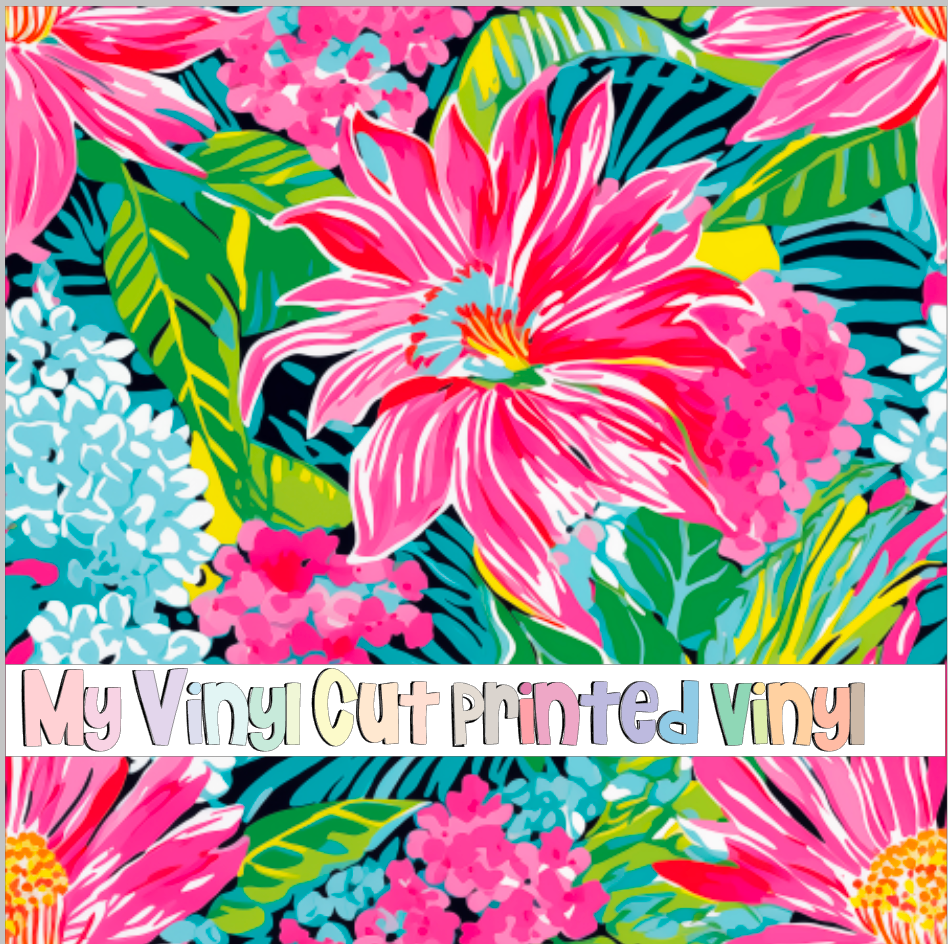 Printed Vinyl & HTV Preppy Florals D Pattern 12 x 12 inch sheet