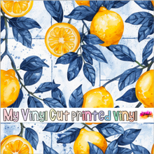 Load image into Gallery viewer, Printed Vinyl &amp; HTV Blue and Lemons A Patterns 12 x 12 inch sheet