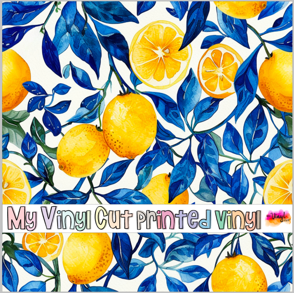 Printed Vinyl & HTV Blue and Lemons C Patterns 12 x 12 inch sheet