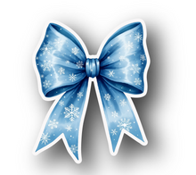 Load image into Gallery viewer, Sticker |  | Blue Snowflake Bow | Waterproof Vinyl Sticker | White | Clear | Permanent | Removable | Window Cling | Glitter | Holographic