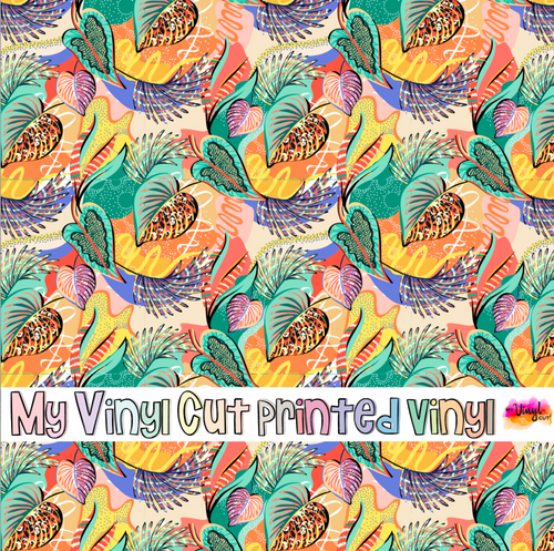 Printed Vinyl HTV & Waterslide Purple Yellow Floral Pattern 12 x 12 inch sheet