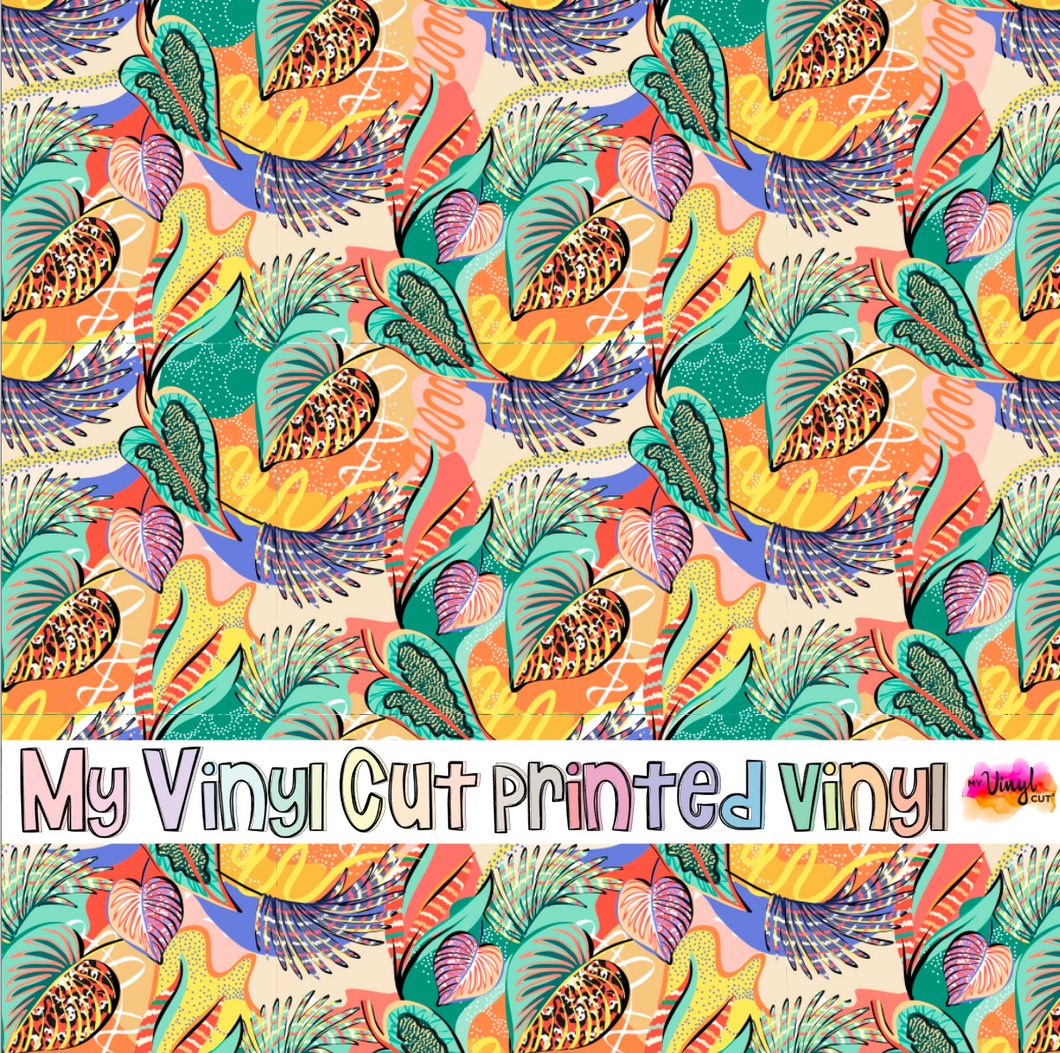 Printed Vinyl HTV & Waterslide Purple Yellow Floral Pattern 12 x 12 inch sheet