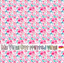 Load image into Gallery viewer, Printed Vinyl HTV &amp; Waterslide Pink and Blue Flowers Pattern 12 x 12 inch sheet