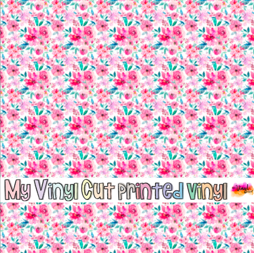 Printed Vinyl HTV & Waterslide Pink and Blue Flowers Pattern 12 x 12 inch sheet