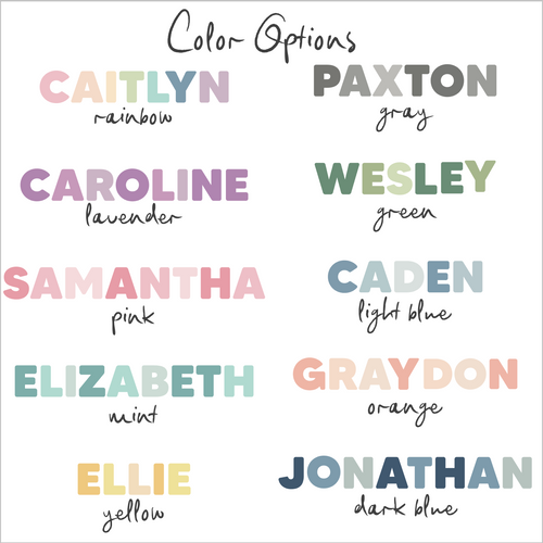 Custom Name Sticker in Pastel Multi Colored Font One name up to 4 inches wide