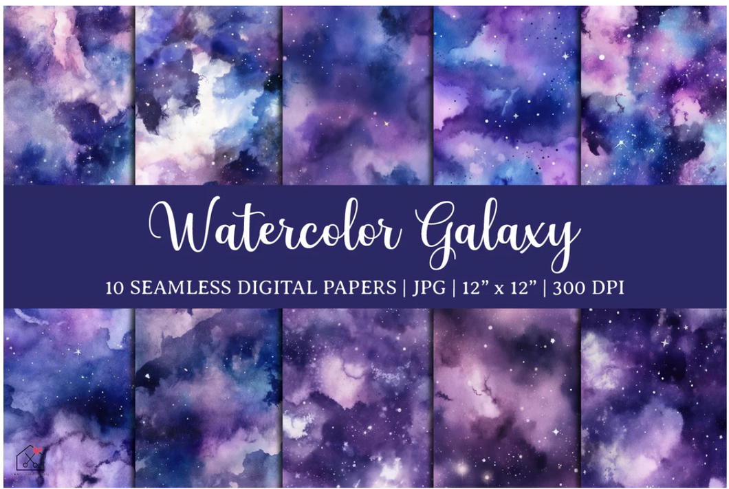 Watercolor Galaxy Digital Paper Bundle