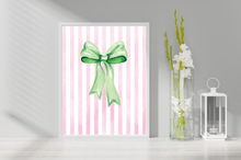 Load image into Gallery viewer, Poster | 16 x 20 | inches | Light Pink | Watercolor Striped Background | Green Bow