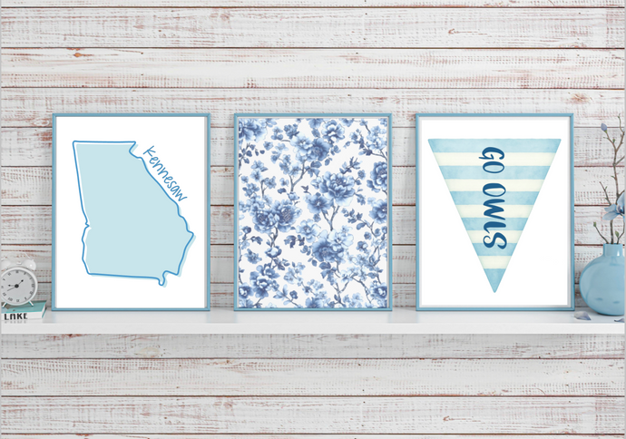 Poster (Set of 3) | 8 x 10 | inches | Light Blue | Go Owls | Kennesaw, Georgia