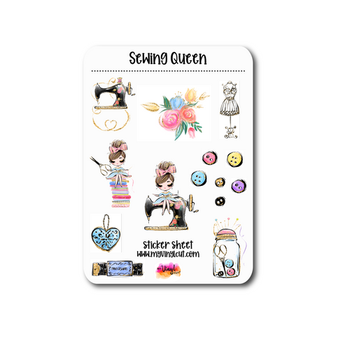 Sticker Sheet |  | Set of little planner stickers Sewing Queen Light Skin 5 X 7