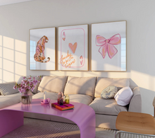 Load image into Gallery viewer, Poster | Set of 3 | 16 x 20 | inches | Pink and Orange | Pink Coquette Bow | Lucky Tiger Wall/Dorm Decor