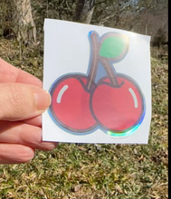 Load image into Gallery viewer, Sticker | 60C | Cherries | Waterproof Vinyl Sticker | White | Clear | Permanent | Removable | Window Cling | Glitter | Holographic