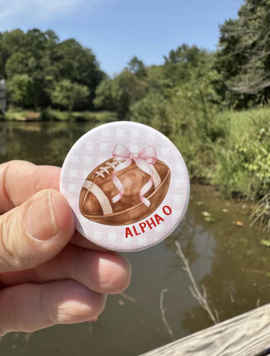 Sorority Game Day Pin Back Button Football and Pink Alpha Omicron Pi AOP AOPi