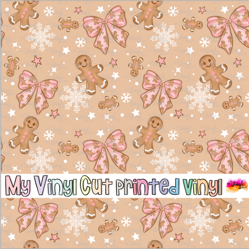 Printed Vinyl HTV & Waterslide Gingerbread and Bows Patterns 12 x 12 inch sheet