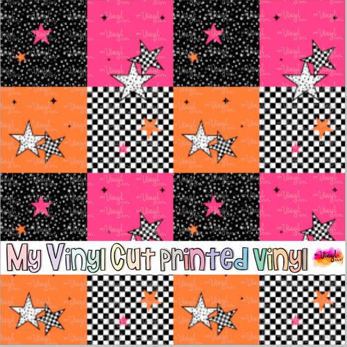 Printed Vinyl HTV & Waterslide Checkerboard Stars Patterns 12 x 12 inch sheet
