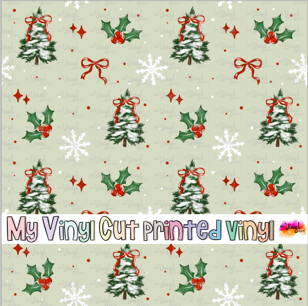 Printed Vinyl HTV & Waterslide Holly Trees Bows Christmas Patterns 12 x 12 inch sheet