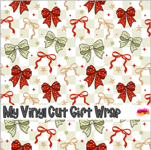 Christmas Gift Wrap Printed Wrapping Paper Red and Green Bows