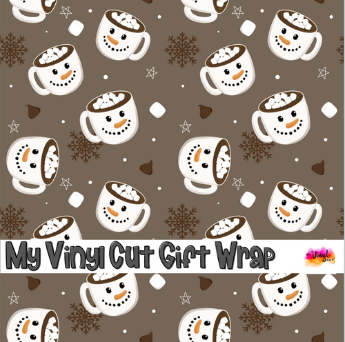 Christmas Gift Wrap Printed Wrapping Paper Snowman Cocoa Brown