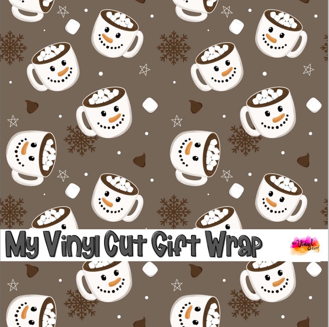 Christmas Gift Wrap Printed Wrapping Paper Snowman Cocoa Brown
