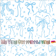 Load image into Gallery viewer, Printed Vinyl, HTV &amp; Waterslide Blue Coquette Bows Patterns 12 x 12 inch sheet