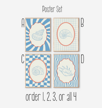 Load image into Gallery viewer, Poster | 4 Poster Set | Blue Coastal Sea Shells | Select Your Size | Order the Entire Set | 8 x 10 | 11 x 14 | 16 x 20 | 24 x 26 |