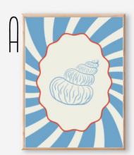 Load image into Gallery viewer, Poster | 4 Poster Set | Blue Coastal Sea Shells | Select Your Size | Order the Entire Set | 8 x 10 | 11 x 14 | 16 x 20 | 24 x 26 |