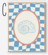 Load image into Gallery viewer, Poster | 4 Poster Set | Blue Coastal Sea Shells | Select Your Size | Order the Entire Set | 8 x 10 | 11 x 14 | 16 x 20 | 24 x 26 |