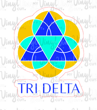 Load image into Gallery viewer, Sticker | DDD | Tri Delta Logo | Waterproof Vinyl Sticker | White | Clear | Permanent | Removable | Window Cling | Glitter | Holographic