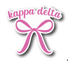 Load image into Gallery viewer, Sticker | KD_O | Kappa Delta Pink Bow | Waterproof Vinyl Sticker | White | Clear | Permanent | Removable | Window Cling | Glitter | Holographic