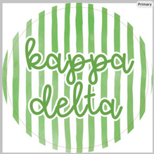 Load image into Gallery viewer, Sticker | KD_F | Kappa Delta Watercolor Stripes Circle Sticker | Waterproof Vinyl Sticker | Permanent | Window Cling