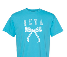 Load image into Gallery viewer, Comfort Colors Tee Zeta Tau Alpha Lace Bow Available in S M L XL