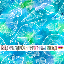 Load image into Gallery viewer, Printed Vinyl, HTV &amp; Waterslide Blue Seashells E Patterns 12 x 12 inch sheet