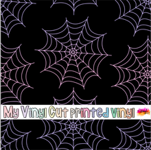 Load image into Gallery viewer, Printed Vinyl, HTV &amp; Waterslide Spider Webs on Black Patterns 12 x 12 inch sheet