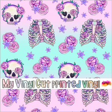 Load image into Gallery viewer, Printed Vinyl, HTV &amp; Waterslide Skulls and Bones Light Pattern 12 x 12 inch sheet