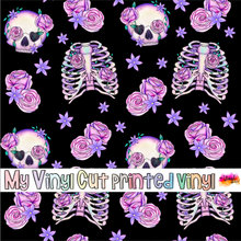 Load image into Gallery viewer, Printed Vinyl, HTV &amp; Waterslide Skulls and Bones Dark Pattern 12 x 12 inch sheet