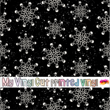 Load image into Gallery viewer, Printed Vinyl, HTV &amp; Waterslide Skull Snowflakes Black Pattern 12 x 12 inch sheet
