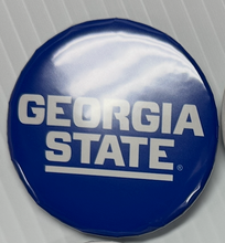 Load image into Gallery viewer, Pin Back Button GSU University Name in White on Blue with White Line