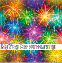 Load image into Gallery viewer, Printed Vinyl | Colorful Fireworks | Permanent Removable Adhesive | Permanent Glitter Adhesive | HTV | Glitter HTV | 12 x 12 inches | ONE Sheet