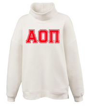 Load image into Gallery viewer, Mock Neck Sorority Greek Letters Oversized Cream Sweatshirt Alpha Omicron Pi